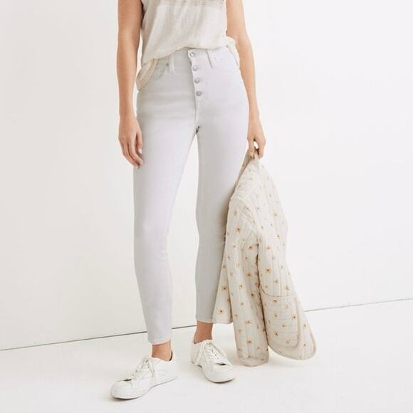 Madewell Curvy High Rise Skinny Crop Button Front Edition Pure White Size 29P - Picture 1 of 8